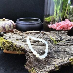 Bracelet Pierre de Lune beige, Inde, 16-18cm, Qualité A